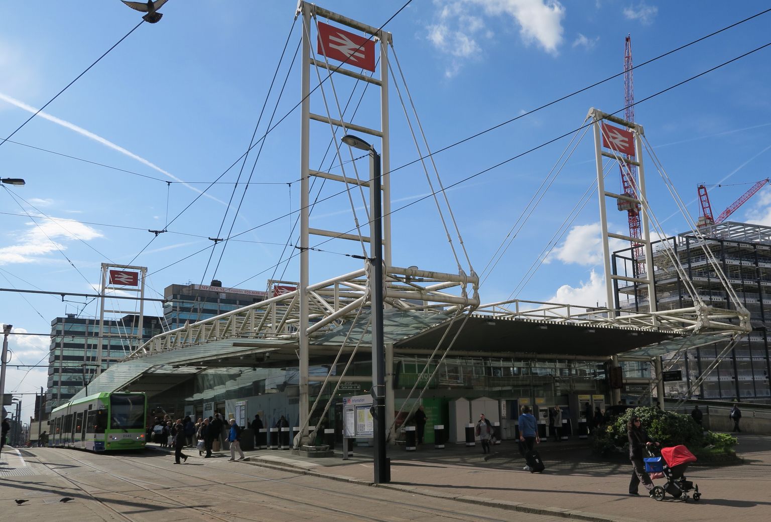 A tram outside East Croydon station