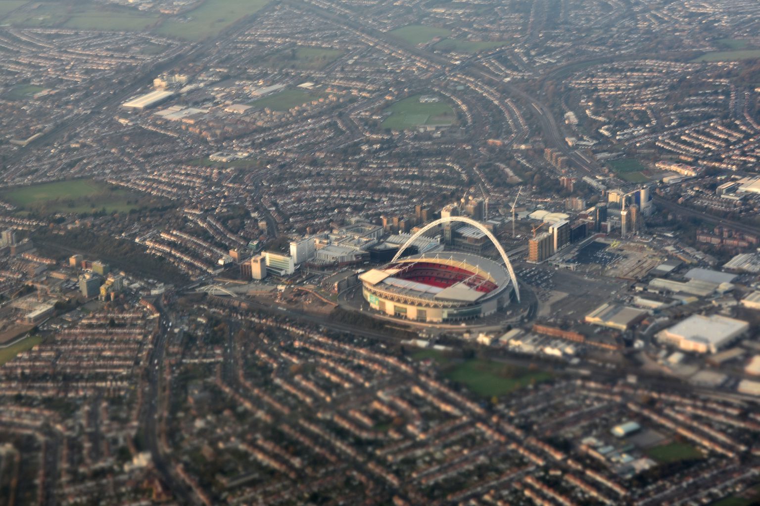Wembley Stadium and the streets around it from the air