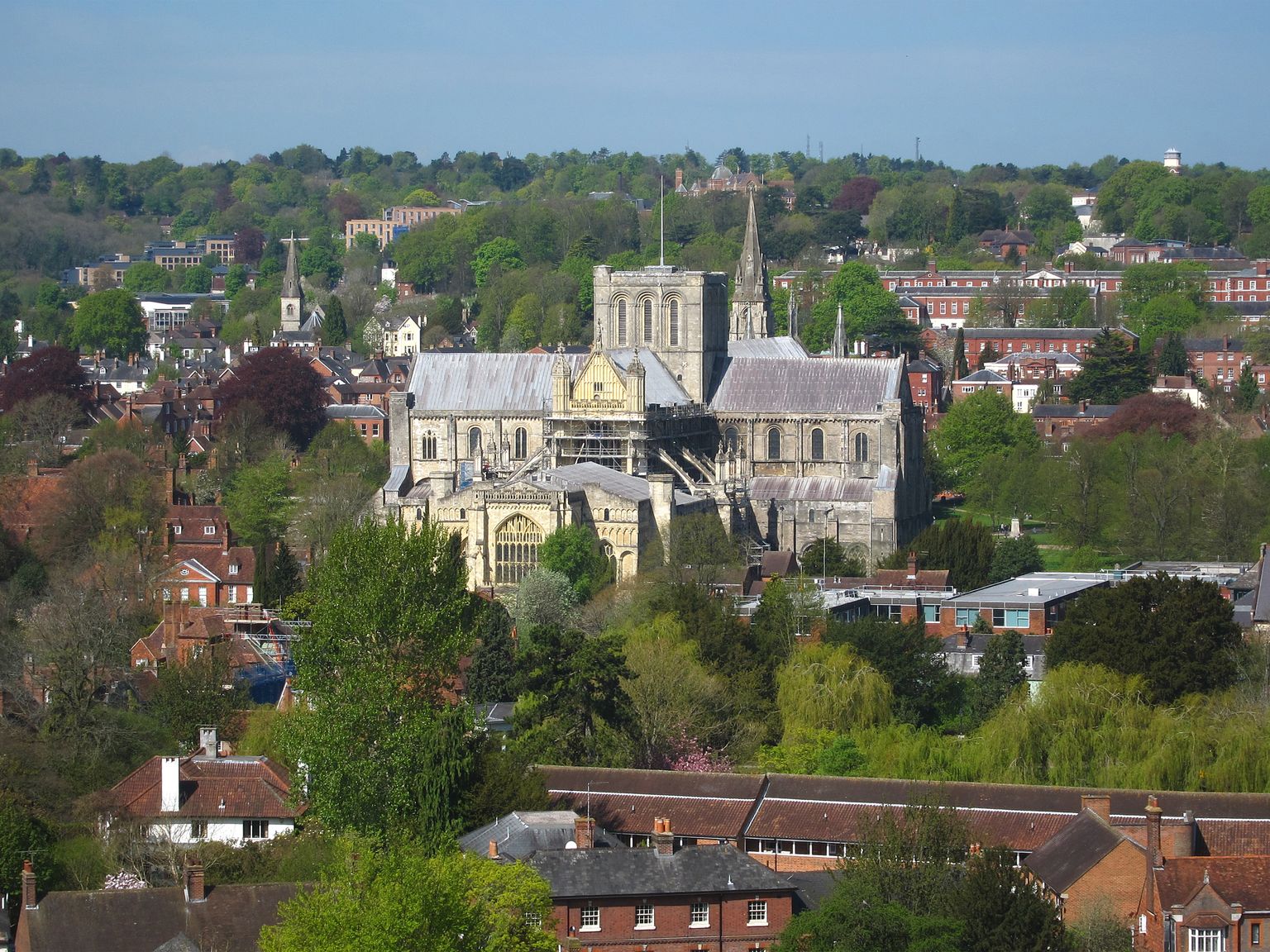 Winchester Cathedral and the city from St Giles Hill
