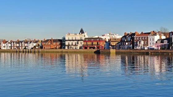The Terrace and riverside pubs at Barnes, across the Thames