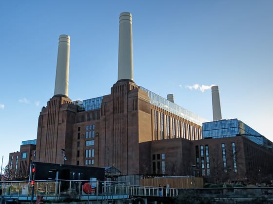 Battersea Power Station and pier from the River Thames