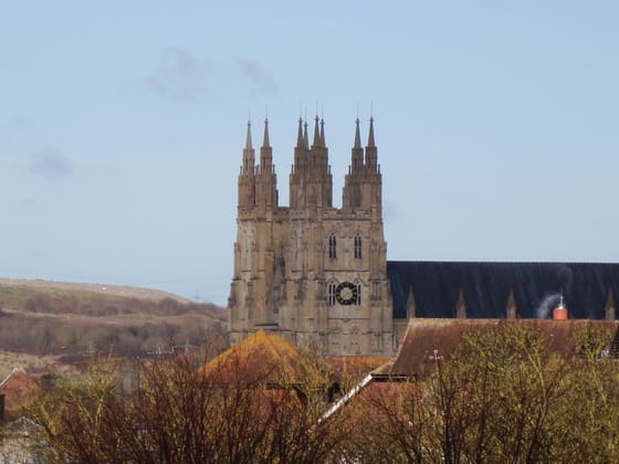 Canterbury Cathedral above the city rooftops
