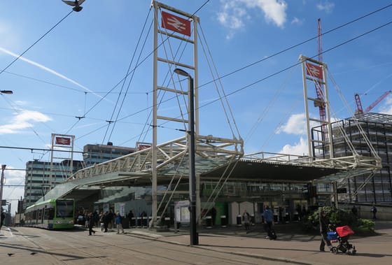 A tram outside East Croydon station