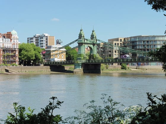 Hammersmith Bridge and the Thames from the towpath