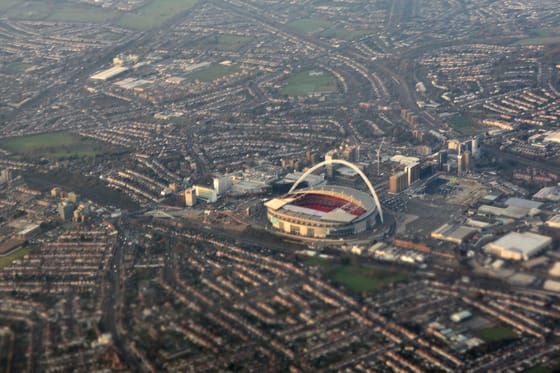 Wembley Stadium and the streets around it from the air